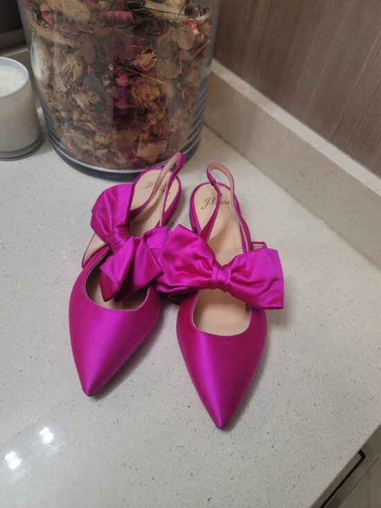 J.CREW Shoes - J.CREW Pink Bow Ballet Flats Satin Pointy Toe 7 Barbie Preppy Hot Pink Slip On
